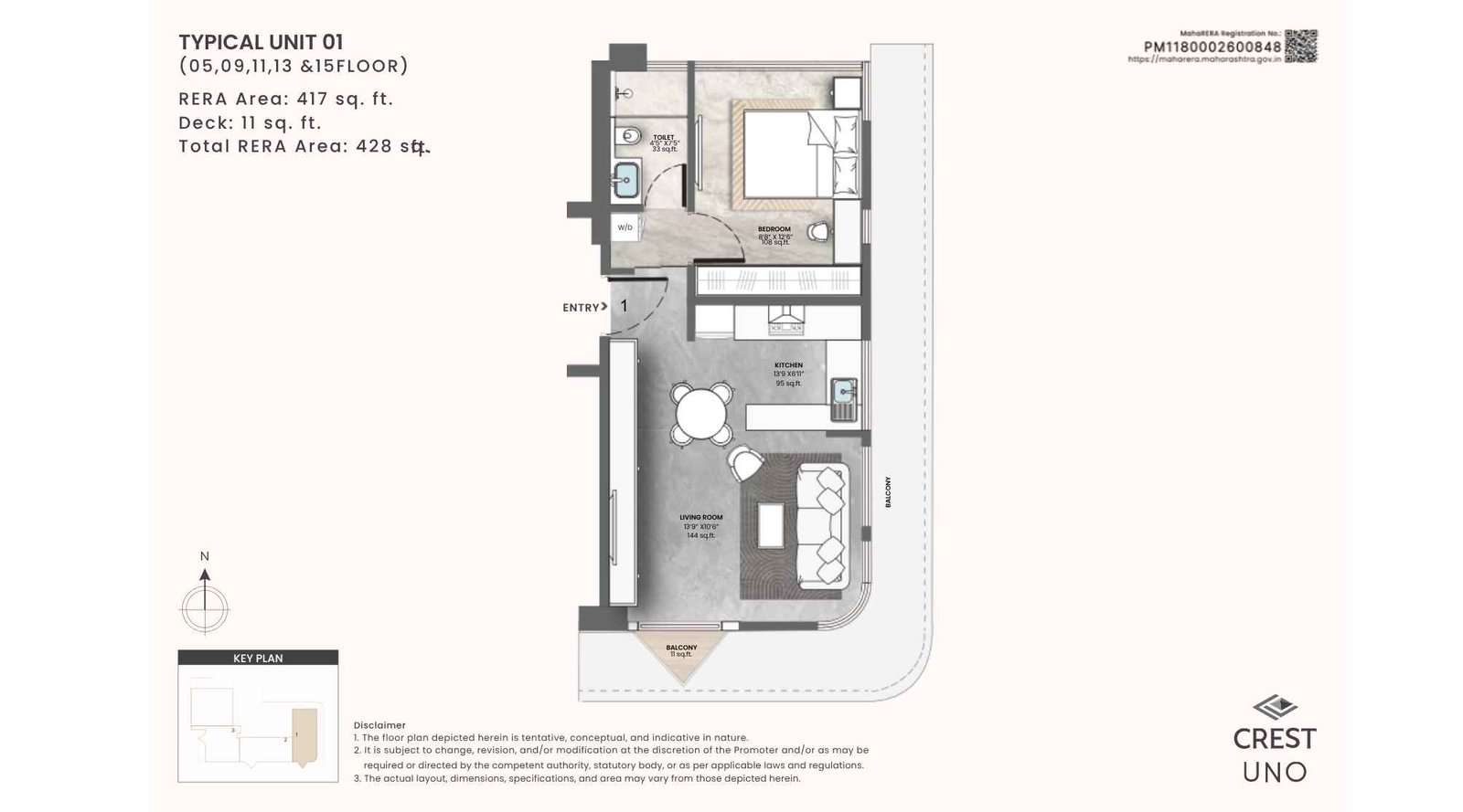 Crest-Uno-Typical-floor-plan-1BHK-428-sqft